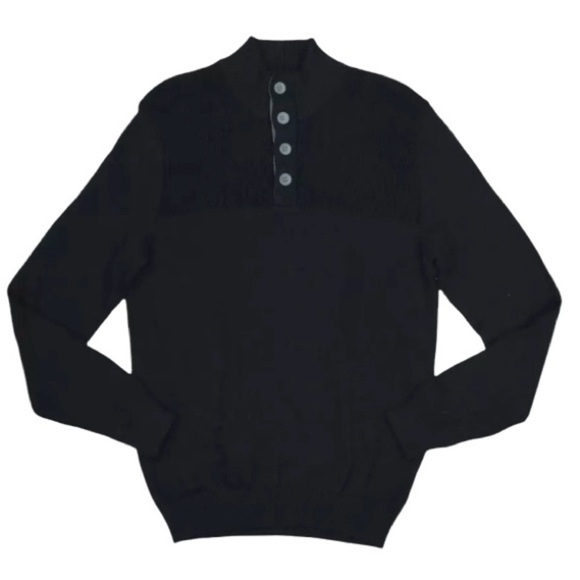 Club Room Mock Neck 4-Button 100% Cotton Pullover Men's Sweater NWT Black Size M - Picture 1 of 14